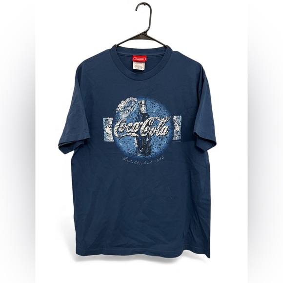 Coca-Cola Graphic Tee Y2K Early 2000s Blue Logo‎ Shirt Size L